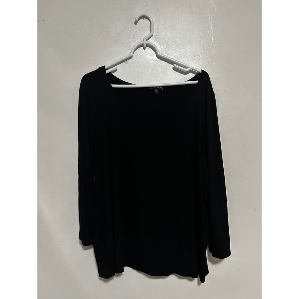Eileen Fisher Woman Black Long Sleeve Scoop Neck Rayon Lycra Top 1X Plus Size